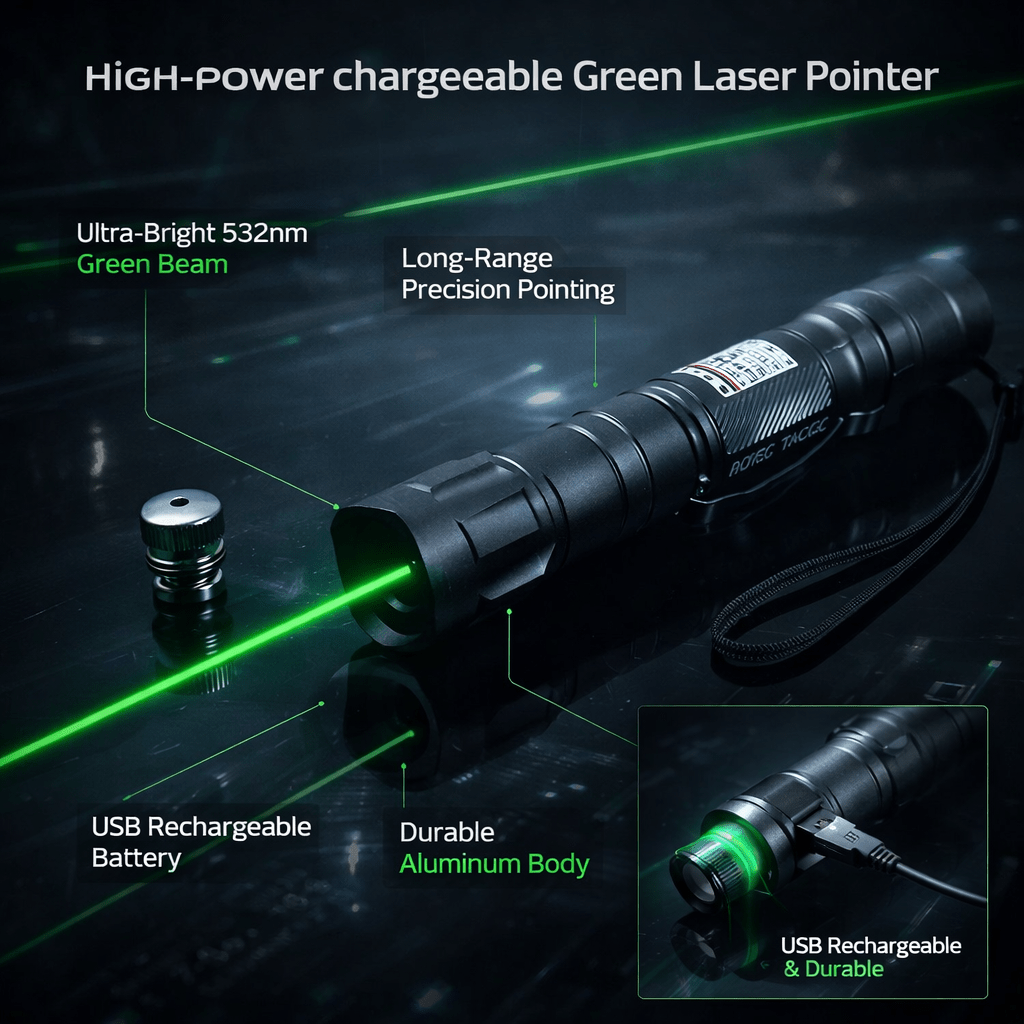 USB Genopladelig Pointer Med Grøn Laser Til Lang Rækkevidde