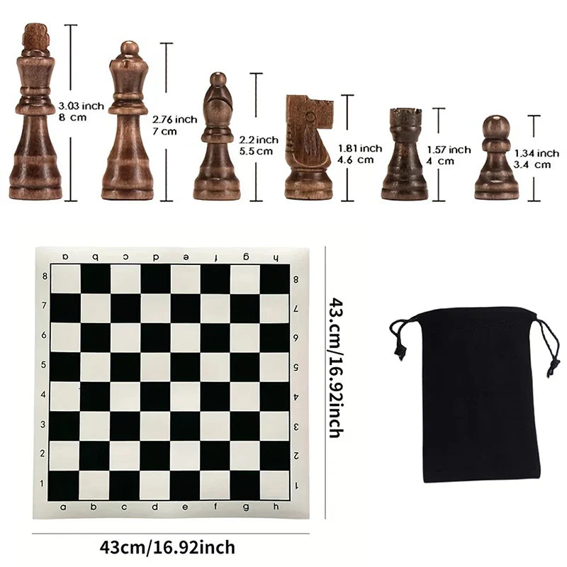 Ardentor Skakfigurer Sæt i Træ – 32-delt, Håndlavet & Klassisk Design