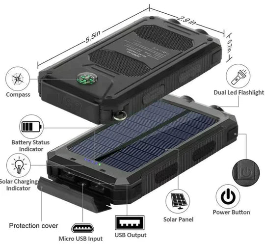 LyraCharge 30000mAh Solcelle Power Bank IP67 Vandtæt