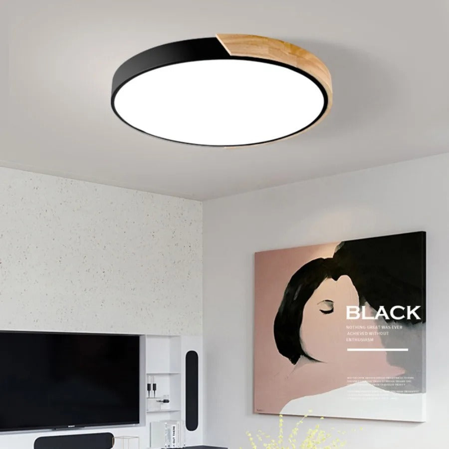 Aelora | Nordisk Træ Cirkulær Loftlampe med Varm Glød