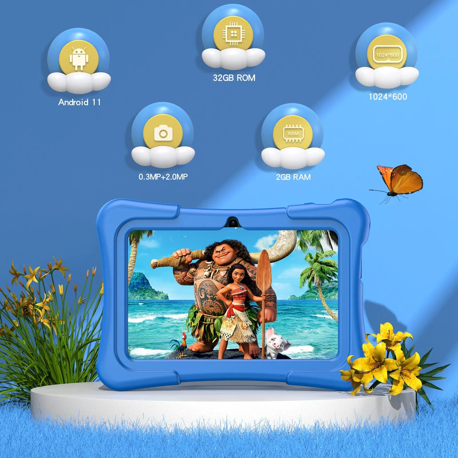 EduTab – Børne-Tablet 7 Tommer Android 11, 32GB med Dualkamera