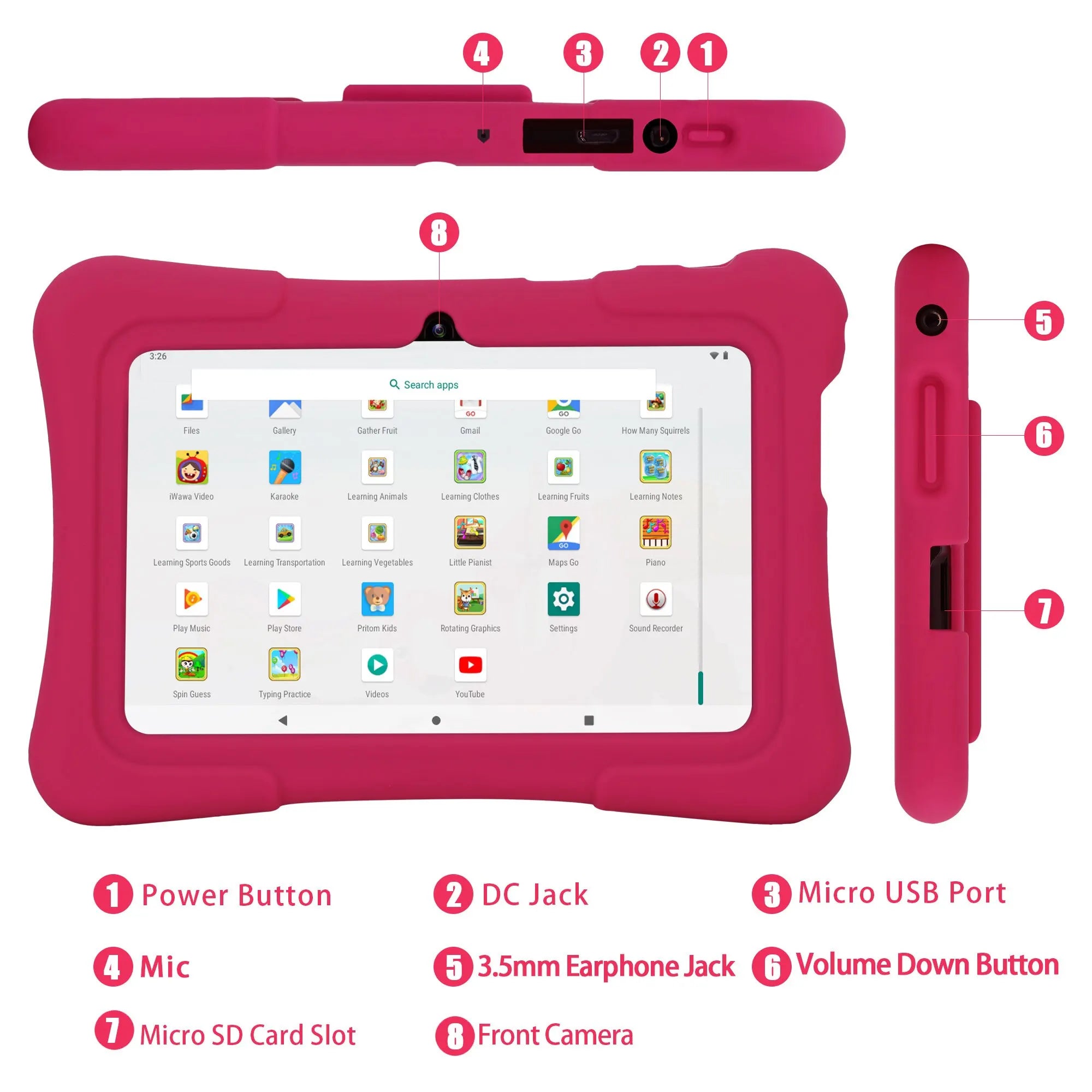 Pritom – Børne-Tablet 7 Tommer Android 10, 32GB Hukommelse med Læringssoftware