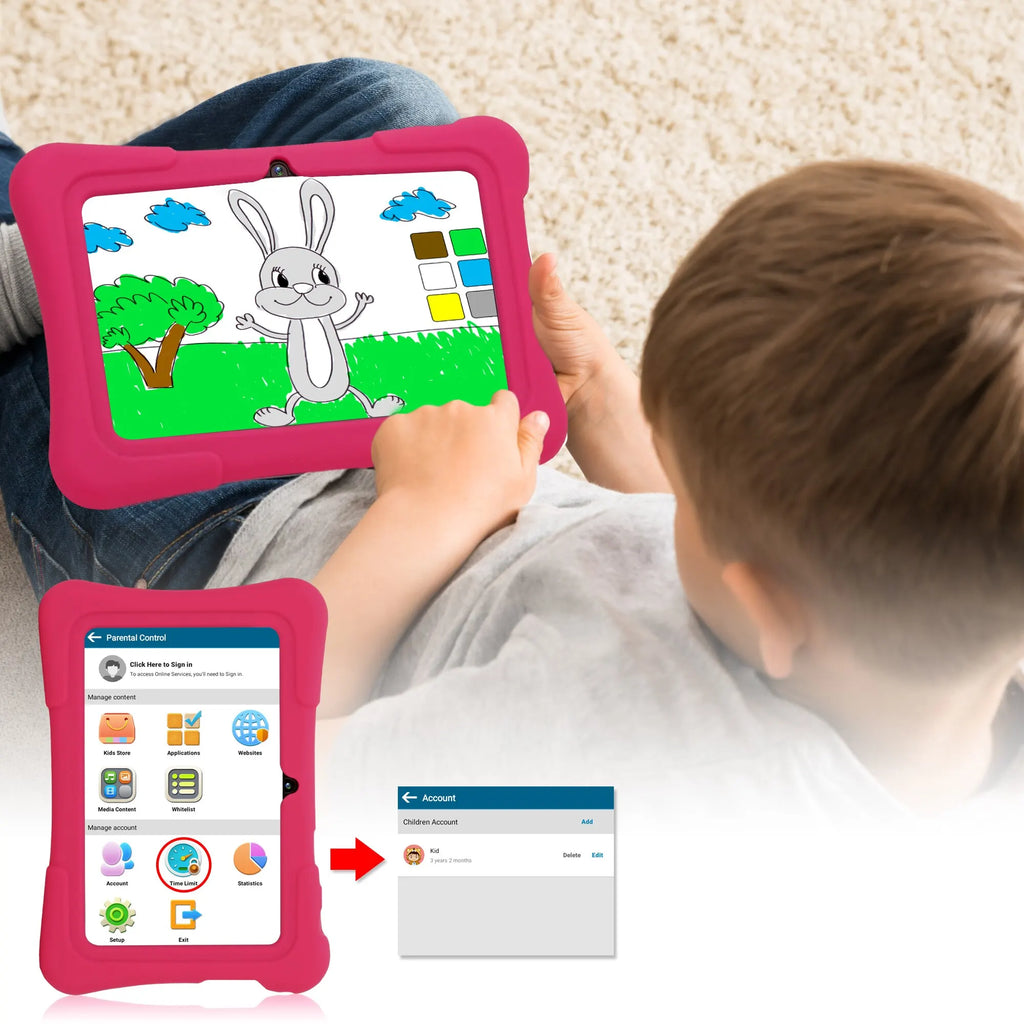 Pritom – Børne-Tablet 7 Tommer Android 10, 32GB Hukommelse med Læringssoftware