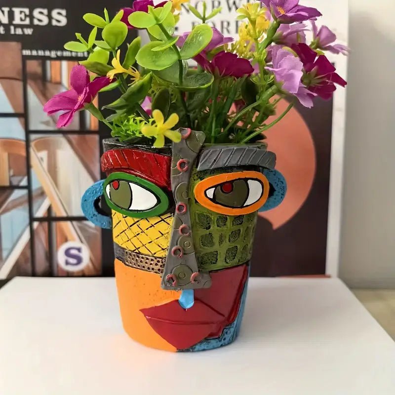 Keramisk Blomsterkrukke – Kunstnerisk Ansigtsdesign med Dekorativ Udstråling