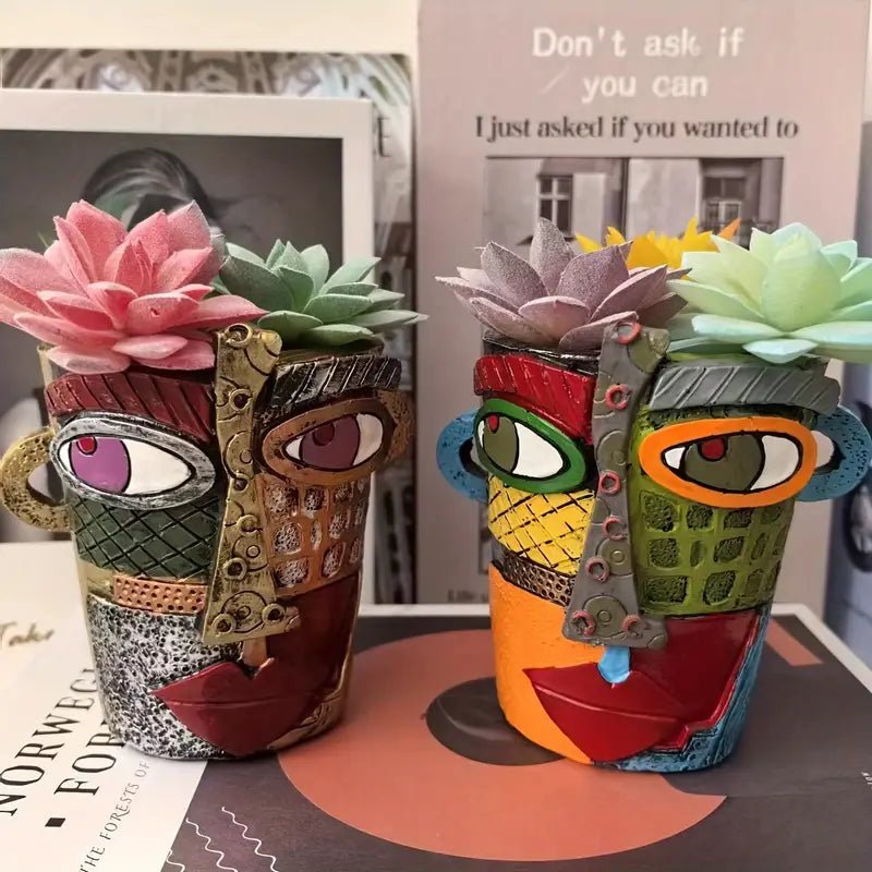 Keramisk Blomsterkrukke – Kunstnerisk Ansigtsdesign med Dekorativ Udstråling