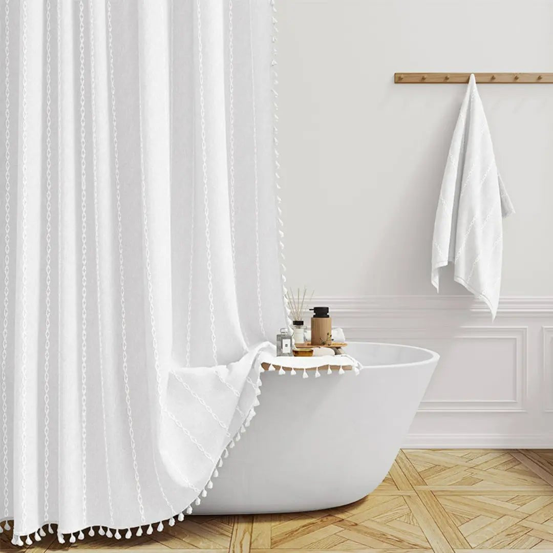 Linned Bruseforhæng Boho – Med Frynser & Jacquard Struktur