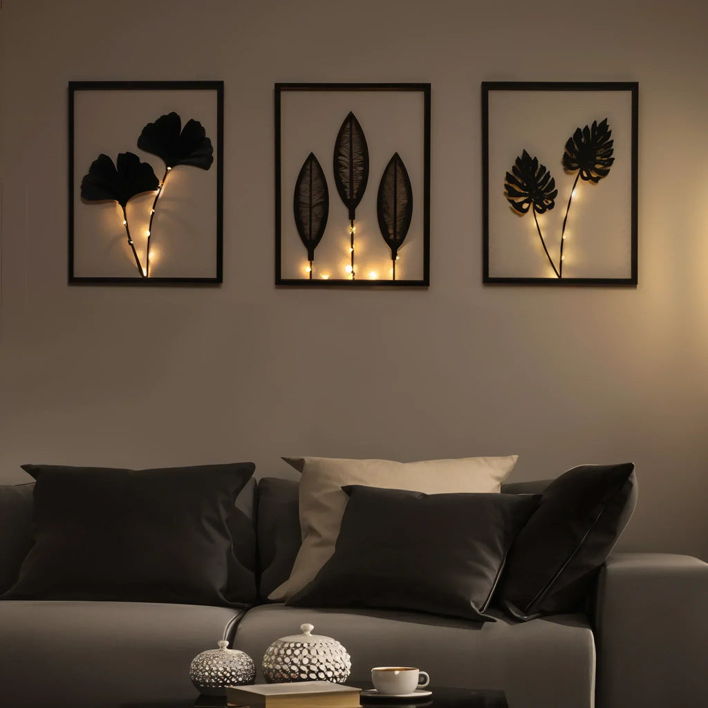 LED Vægdekoration Rammer med Botanisk Blad Design og Varmt Lys