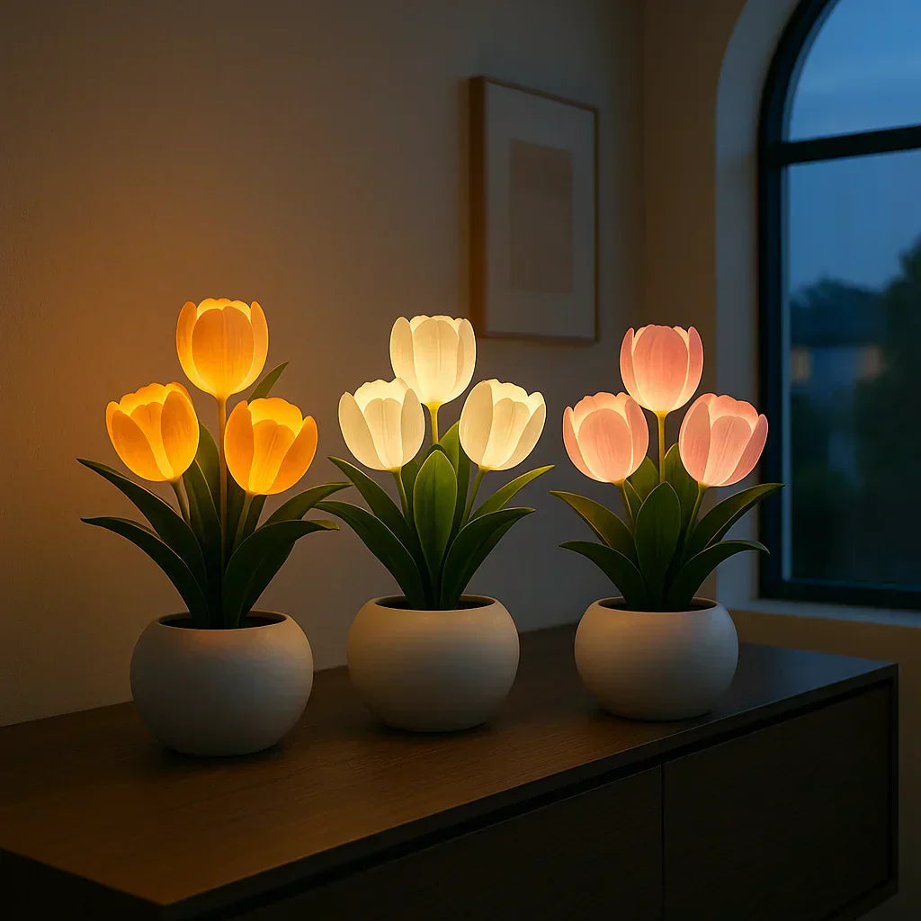 Dekorativ Tulipan LED Lampe med Varmt Lys og Dæmpbart Belysning
