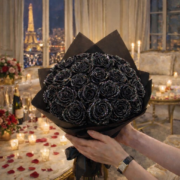 Glitrende Rosen Gave – Enkeltrrose eller Rosenbuket i elegant gaveæske