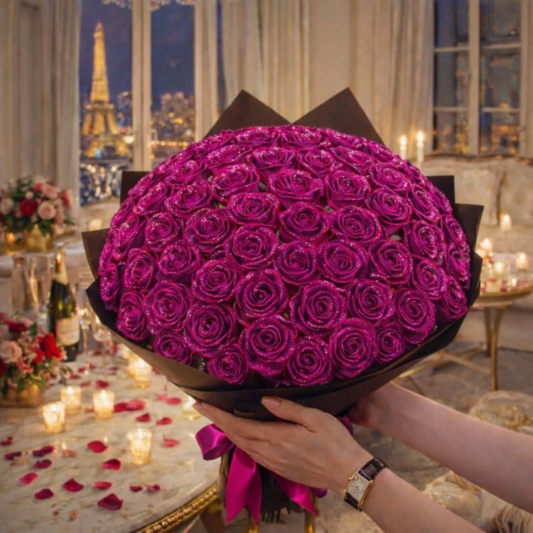 Glitrende Rosen Gave – Enkeltrrose eller Rosenbuket i elegant gaveæske