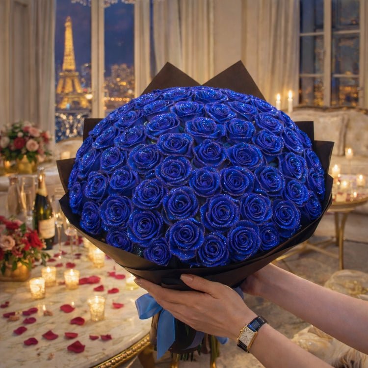 Glitrende Rosen Gave – Enkeltrrose eller Rosenbuket i elegant gaveæske