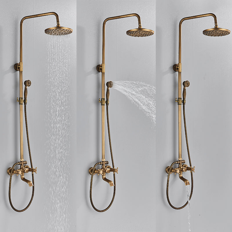 Vintage Kobbershower Sæt Med Messingarmatur Og Funktionelle Bruserhoveder