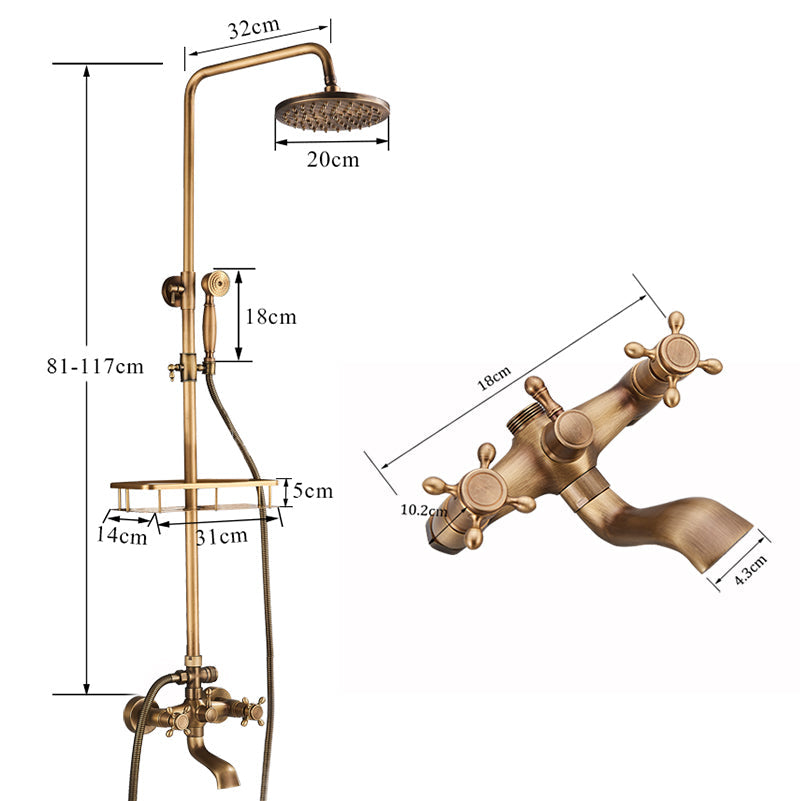 Vintage Kobbershower Sæt Med Messingarmatur Og Funktionelle Bruserhoveder