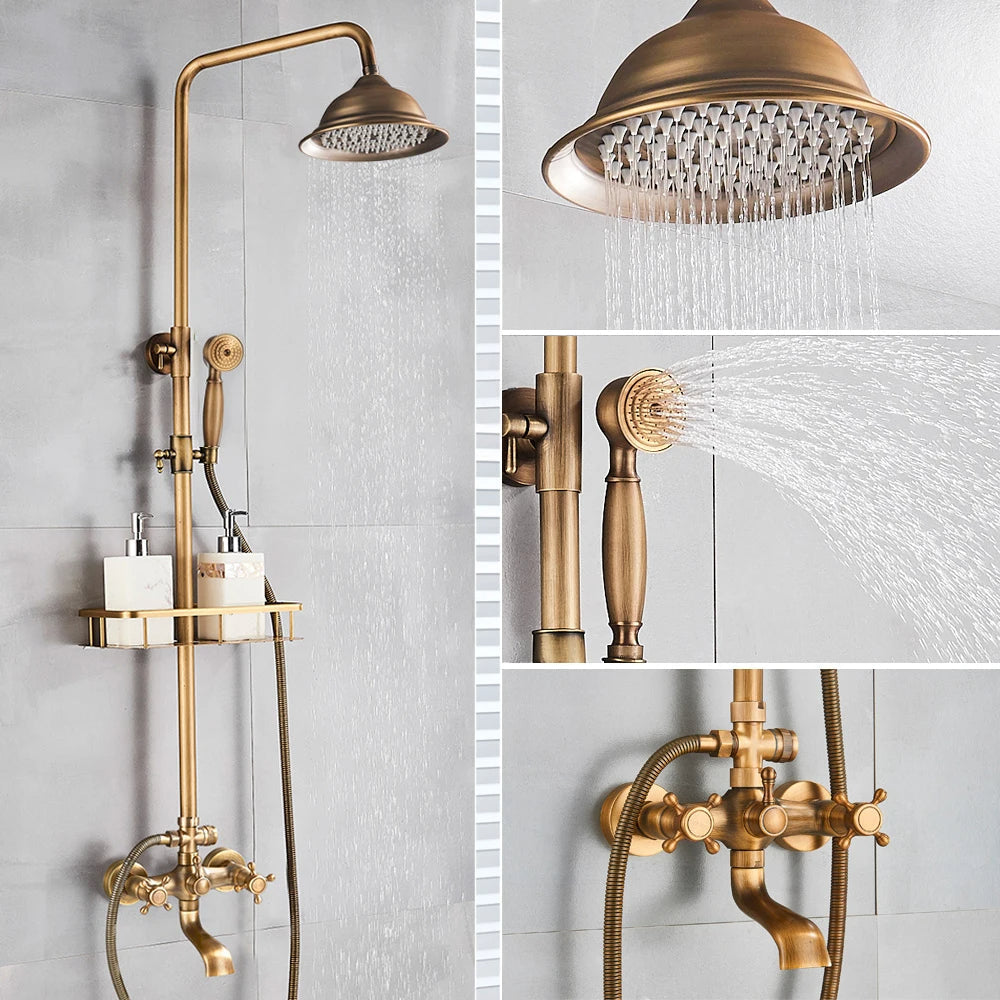 Vintage Kobbershower Sæt Med Messingarmatur Og Funktionelle Bruserhoveder