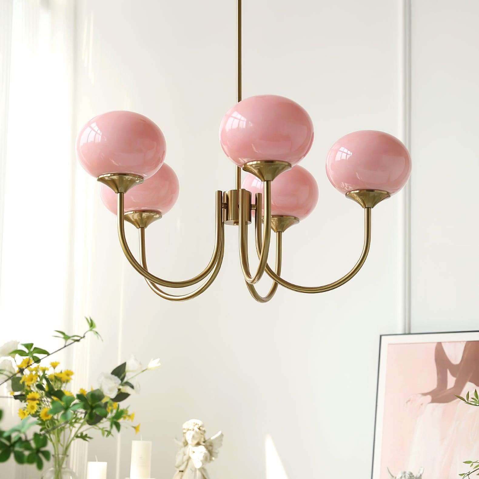 Alora Marshmallow Glam Chandelier Med Lys Rosa Glas