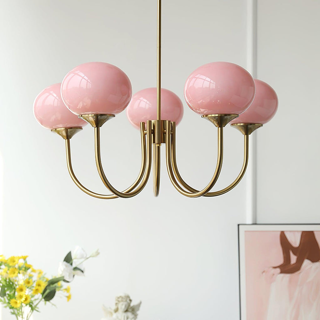 Alora Marshmallow Glam Chandelier Med Lys Rosa Glas
