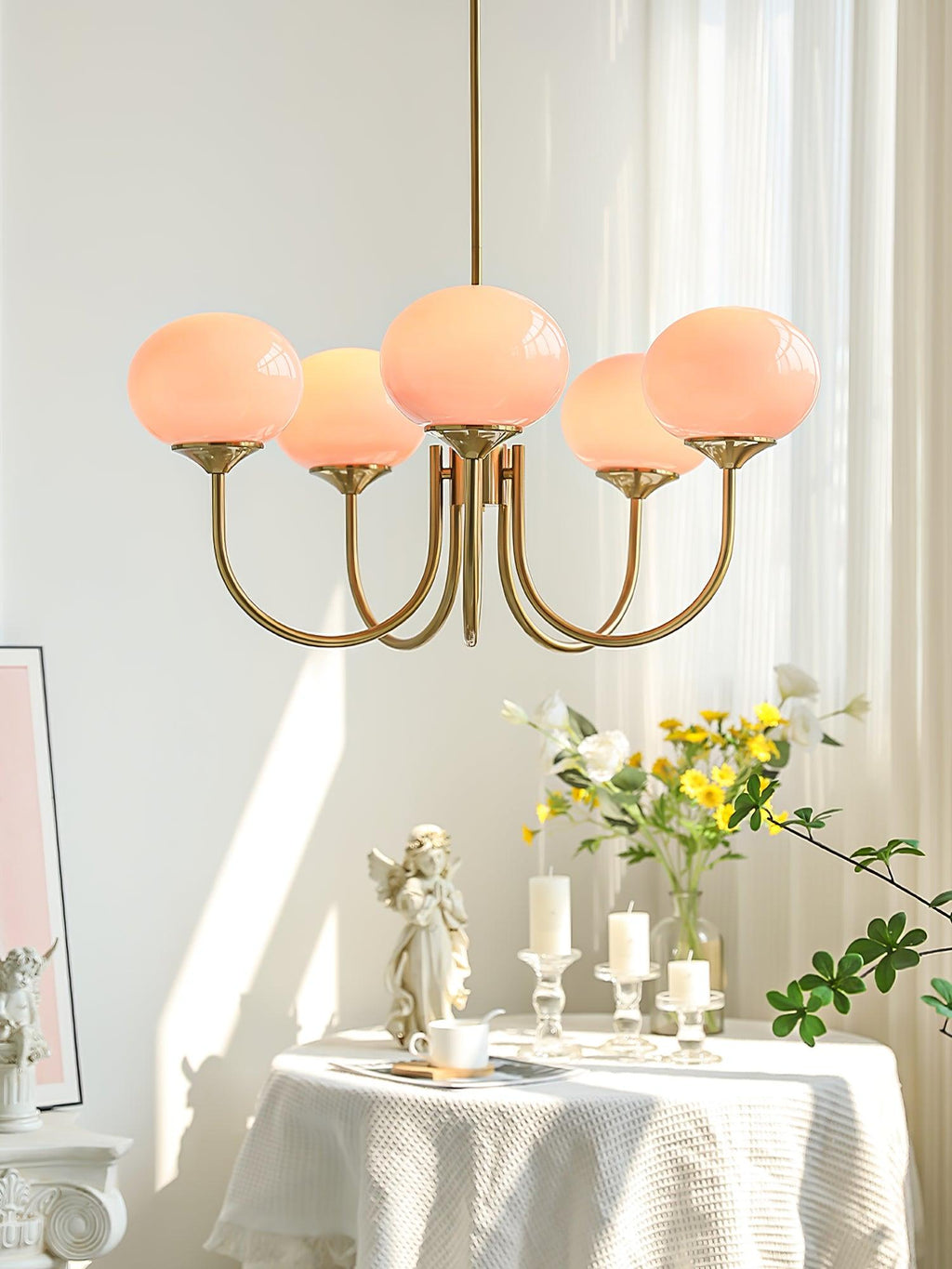 Alora Marshmallow Glam Chandelier Med Lys Rosa Glas