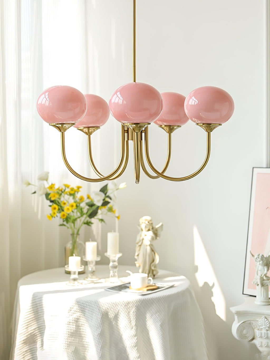 Alora Marshmallow Glam Chandelier Med Lys Rosa Glas