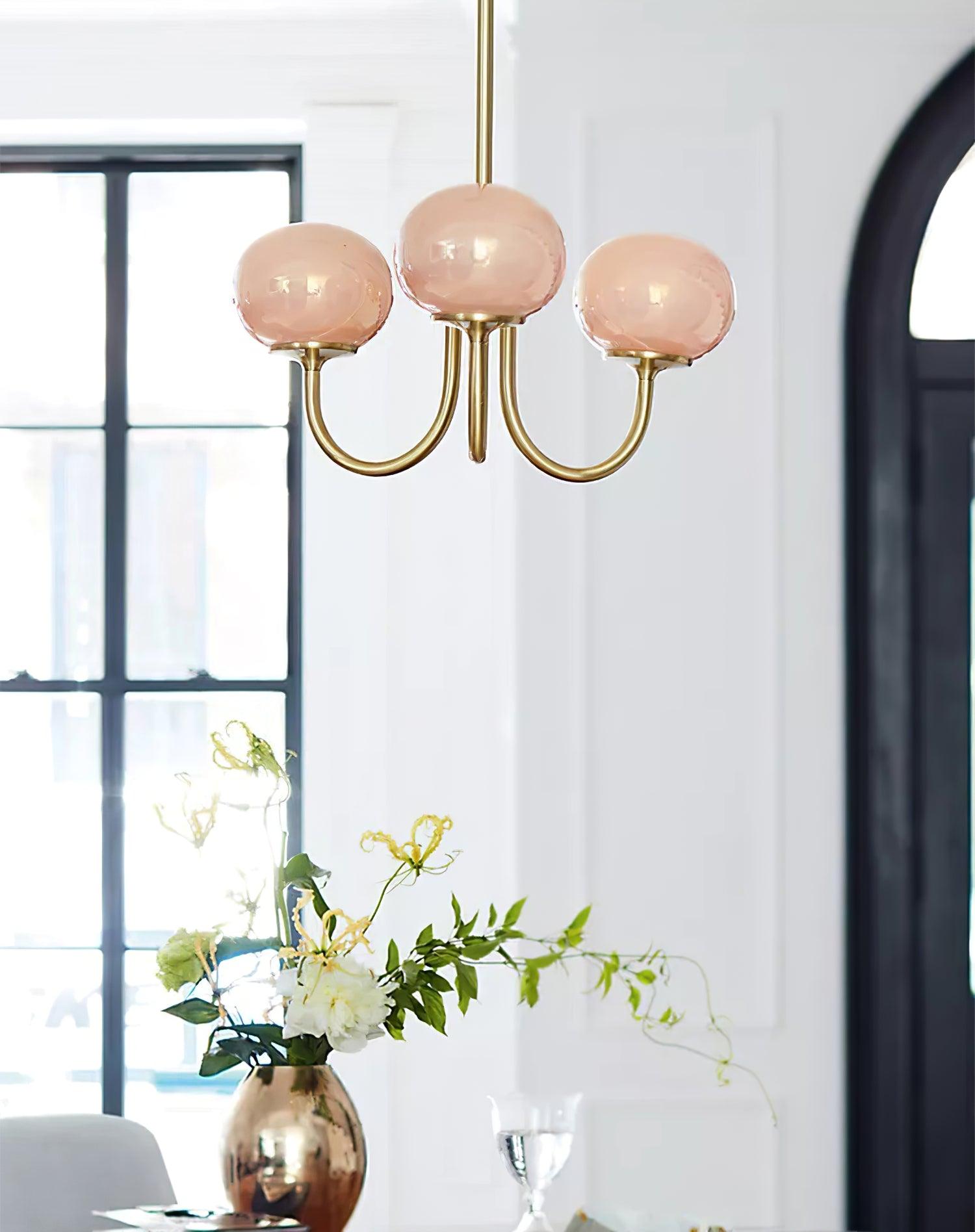 Alora Marshmallow Glam Chandelier Med Lys Rosa Glas