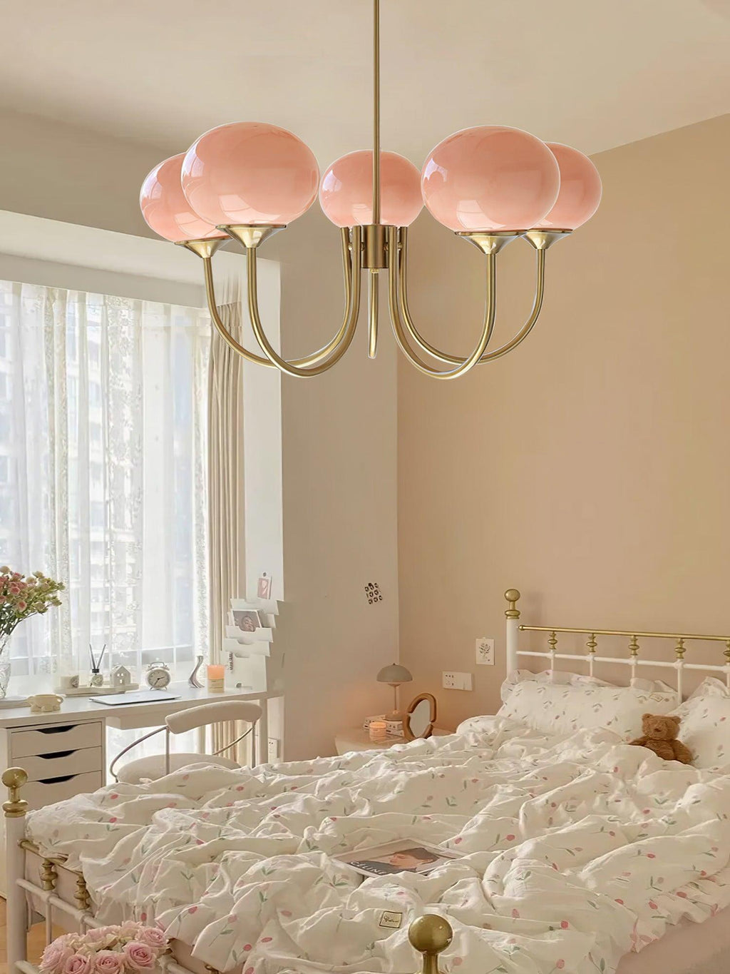 Alora Marshmallow Glam Chandelier Med Lys Rosa Glas