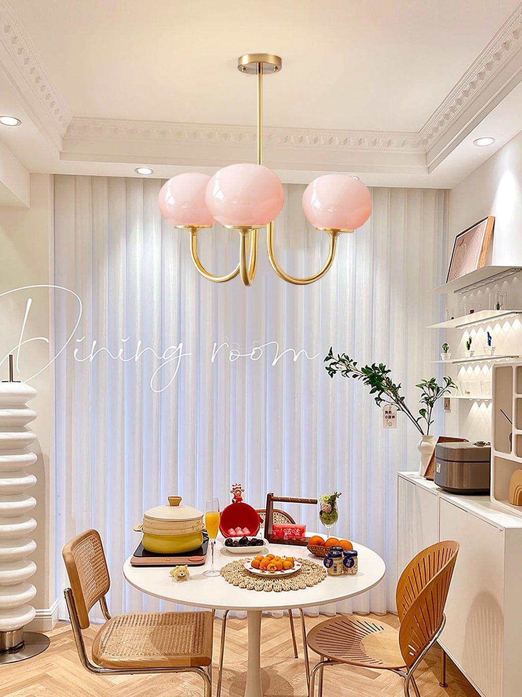 Alora Marshmallow Glam Chandelier Med Lys Rosa Glas