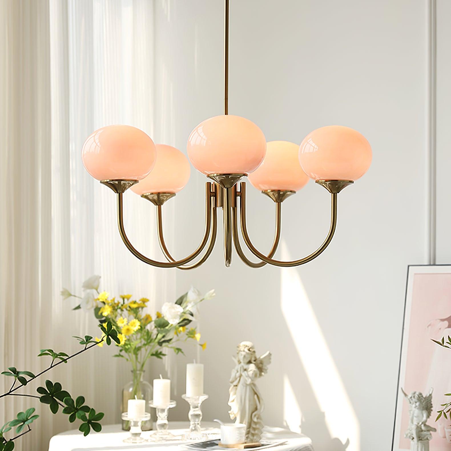 Alora Marshmallow Glam Chandelier Med Lys Rosa Glas