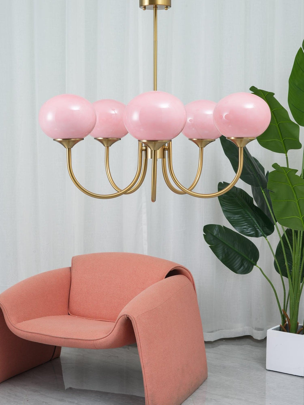 Alora Marshmallow Glam Chandelier Med Lys Rosa Glas