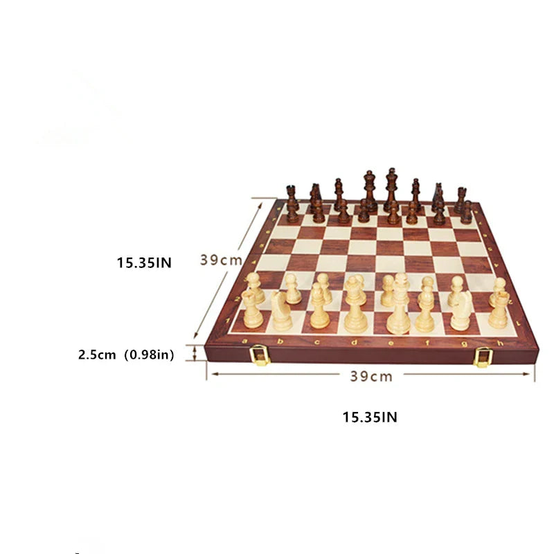Strategio Massivtræ Skakspil – Foldbart Bræt, Ædle Figurer & Klassisk Design
