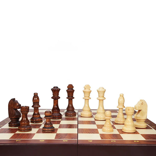 Strategio Massivtræ Skakspil – Sammenklappeligt Bræt, Ædle Figurer & Klassisk Design