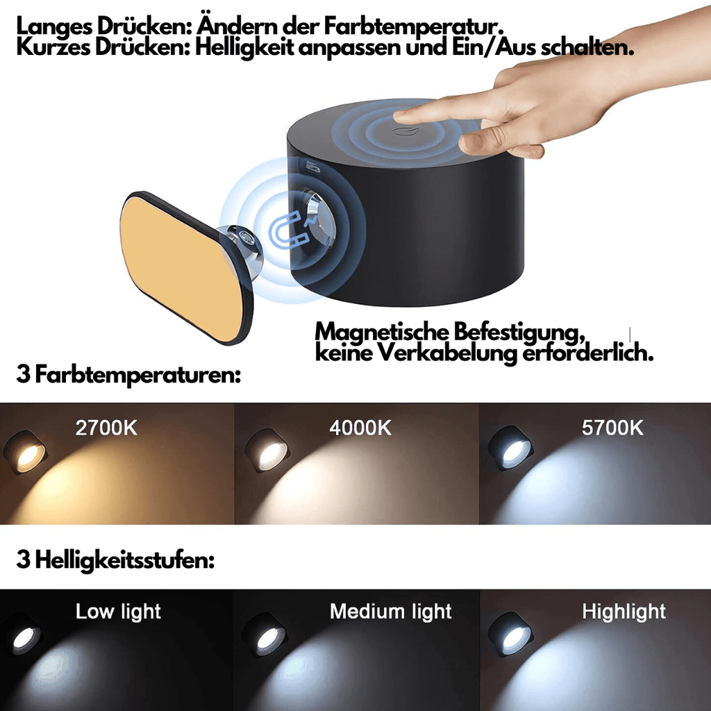 Trådløs Væglampe – 360° Justerbar og Genopladelig LED-belysning (USB)