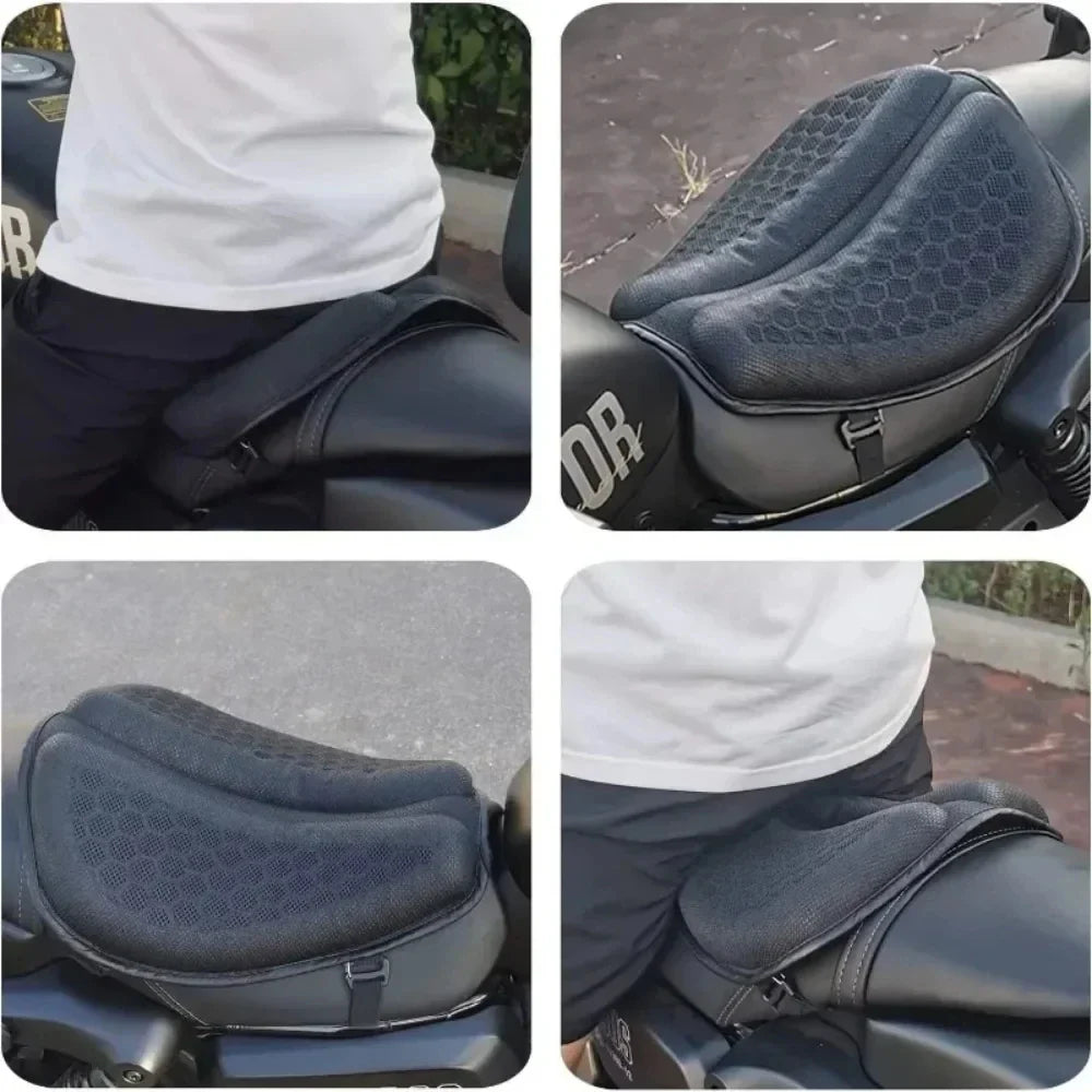 Motorcykel Sædepude – 3D Bihule Struktur med Stødabsorberende Gel & Åndbart Lycra for Lang Kørekomfort