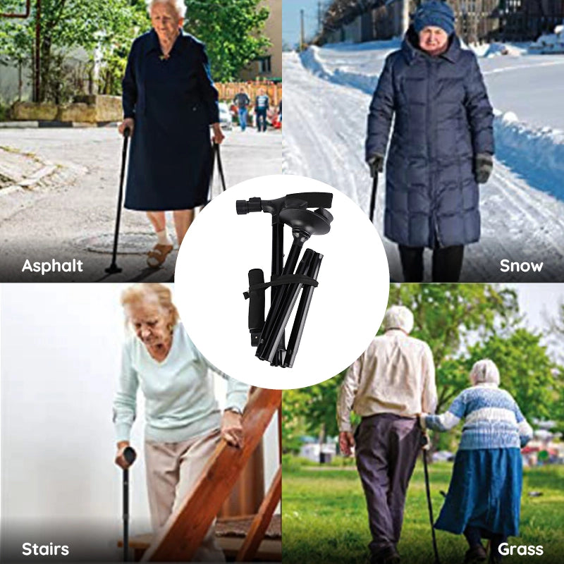 Foldbar Gåstang med LED-belysning og Skridsikker Fod for Stabilitet