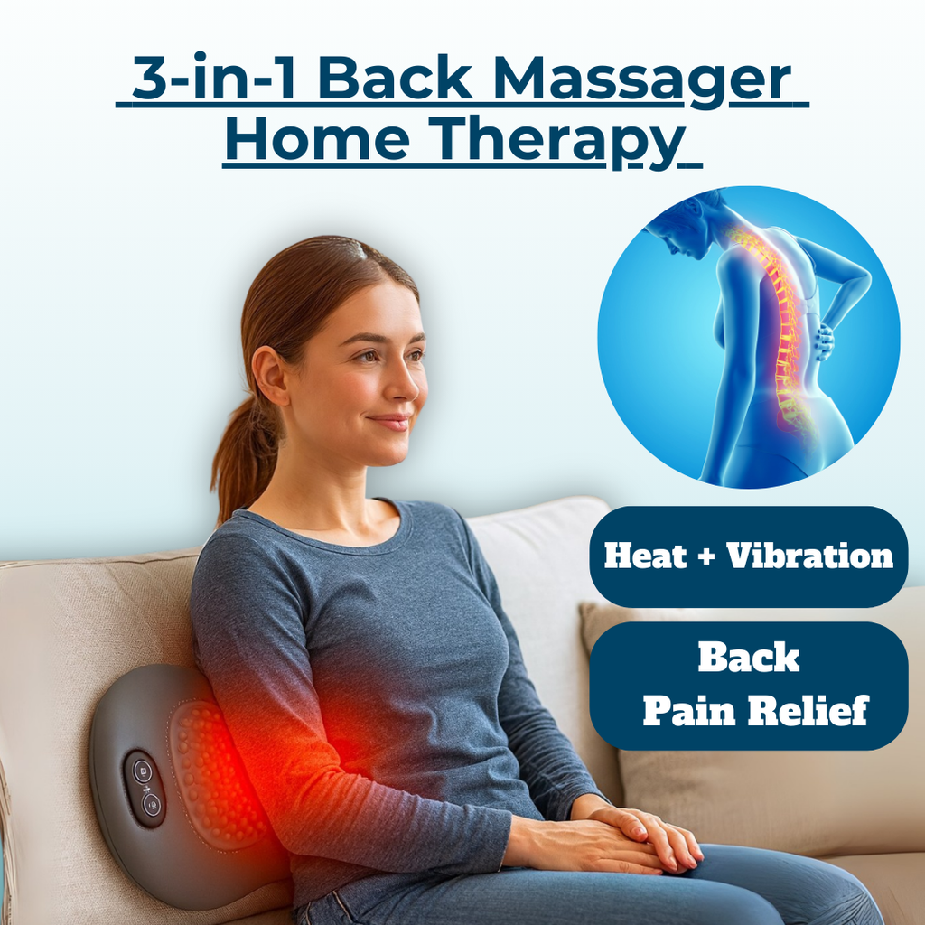 Rygsmerter Massagestol med Varme & Vibration, Rygstøtte til Lindring af Iskias, Lumbal Smerte & Holdningskorrektion – 3-i-1 Hjemmebehandling