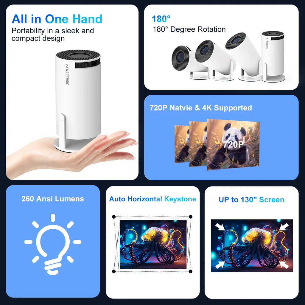 Magcubic HY300 Pro 4K Android 11 Dual WiFi6 260ANSI BT5.0 Udendørs Hjemmebiograf