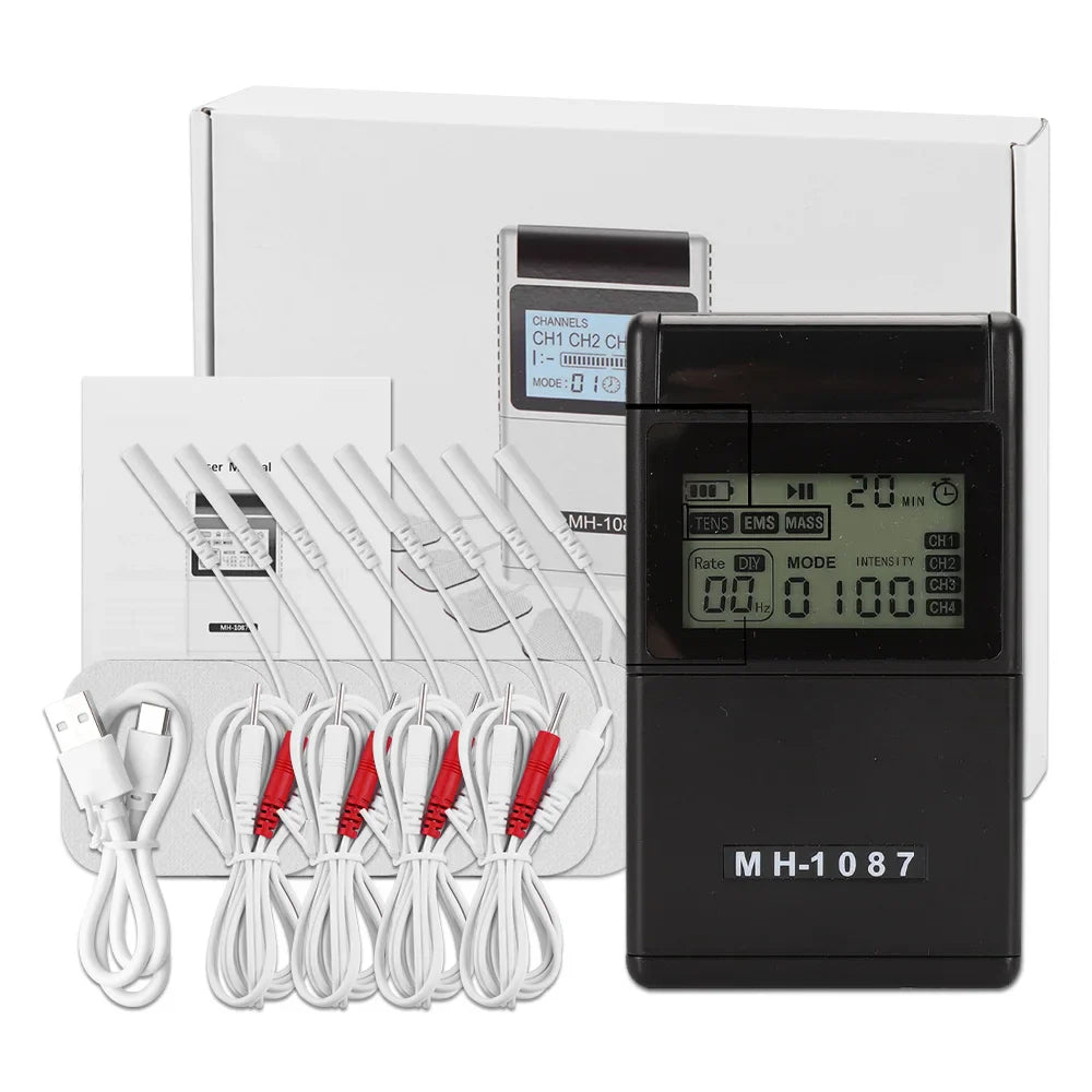 To-Kanal Muskelstimulator med Justerbar Intensitet og Elektroder