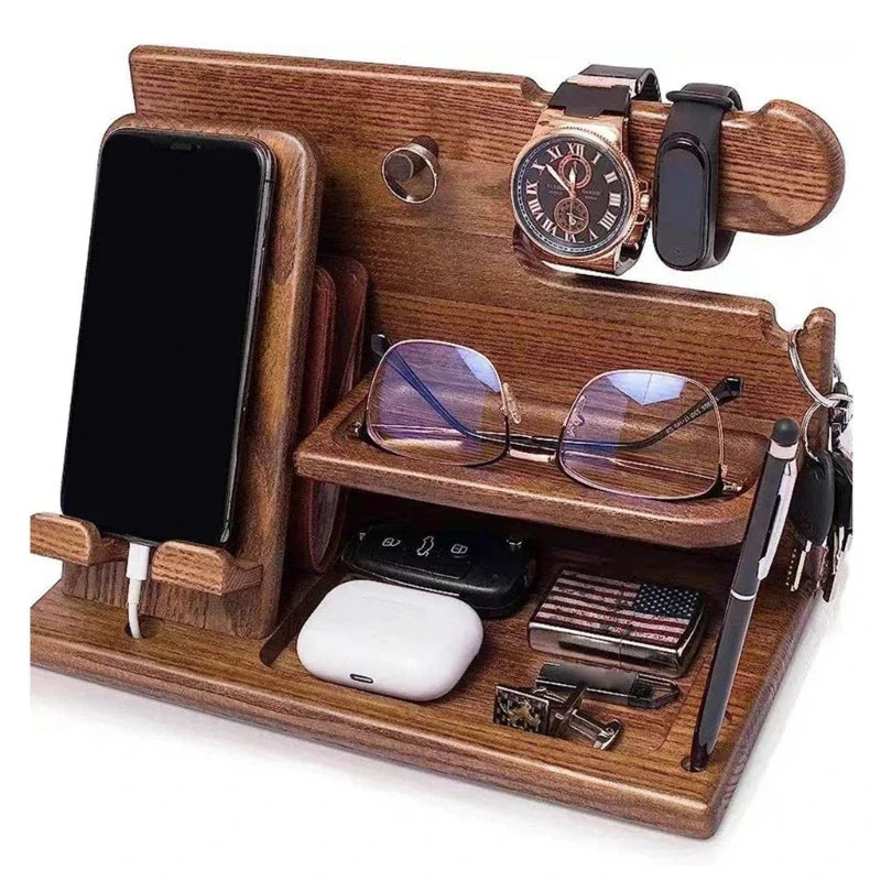 Tre Nattbord Telefon Dockingstation – Multifunktionelt Regal til Pung, Ur og Opbevaring, Ideel til Valentinsdag