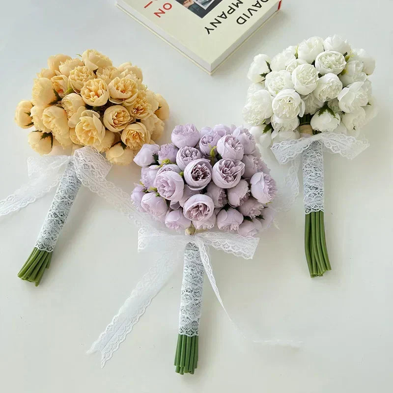 Lyra Silke Pæon Bouquet Med 27 Realistiske Blomster I Romantiske Nuancer | Petprovac