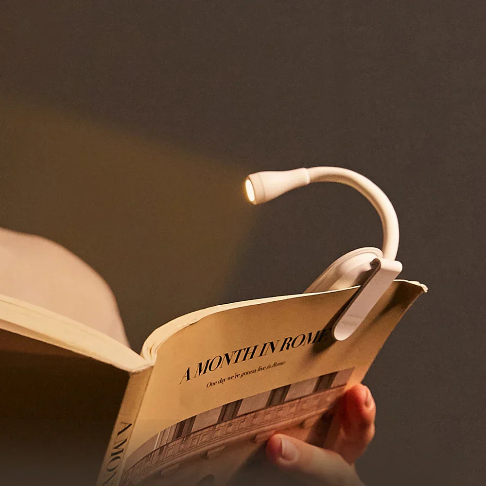 GlowLeaf – Clip-on mini læselampe med USB-opladning og 360° rotation til læsning om natten