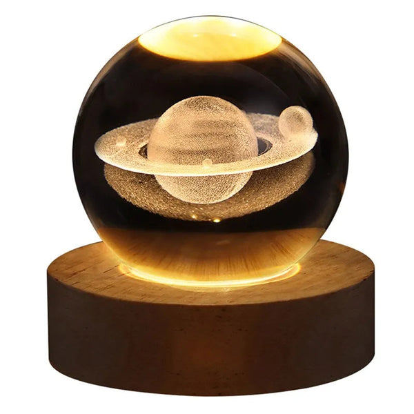 Galaktisk krystal kugle 3D med LED base