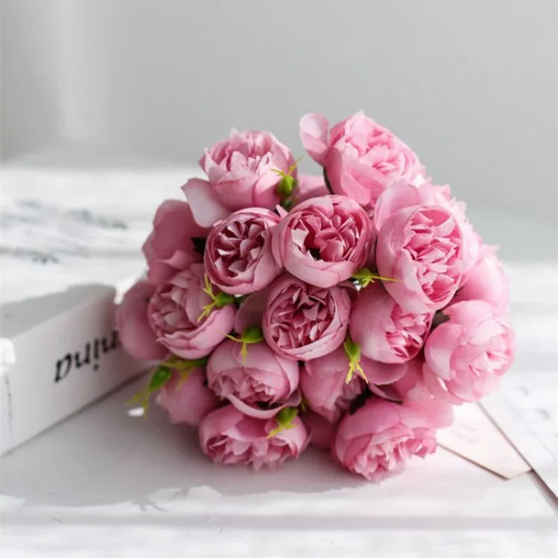 Lyra Silke Pæon Bouquet Med 27 Realistiske Blomster I Romantiske Nuancer | Petprovac
