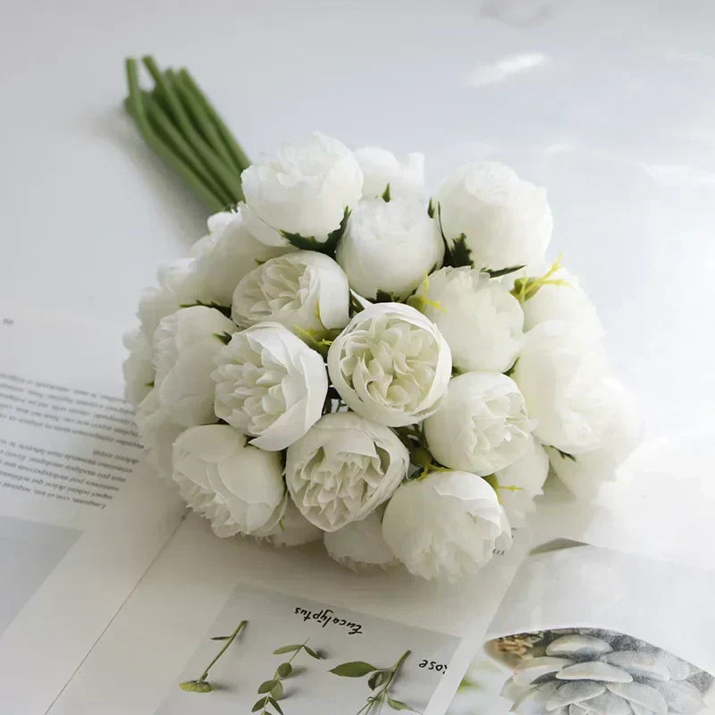 Lyra Silke Pæon Bouquet Med 27 Realistiske Blomster I Romantiske Nuancer | Petprovac
