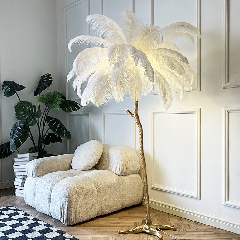 AstraLoom Strudsefjer LED Lampe Med Justerbar Højde Og Blød Glød