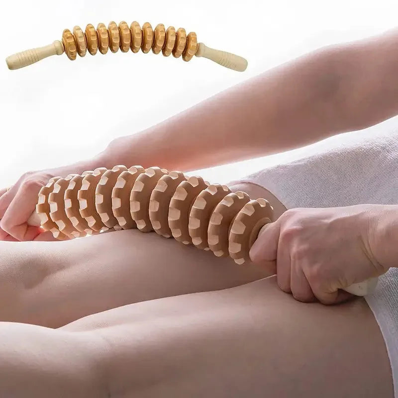 Træ Fascia Massagerulle Med Ni Ruller, Der Drejer Og Skridsikker Håndtag