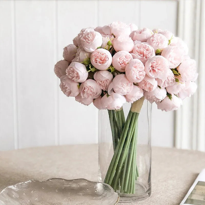 Romantisk Silke Pæon Buket Fra Lyra Med 27 Realistiske Blomster