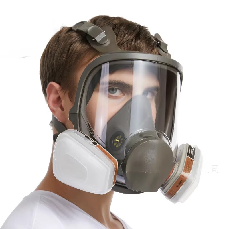 Omfattende helansigts respirator sikkerhedsgasmaske med anti-dug beskyttelse