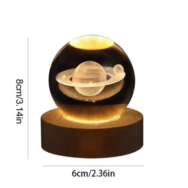 Galaktisk krystal kugle 3D med LED base