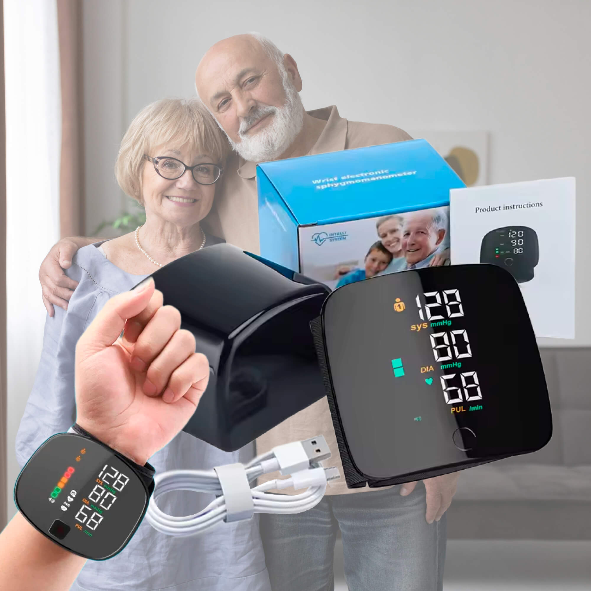 Smart håndleds blodtryksmonitor – Elektronisk bærbar sphygmomanometer med talemeldinger