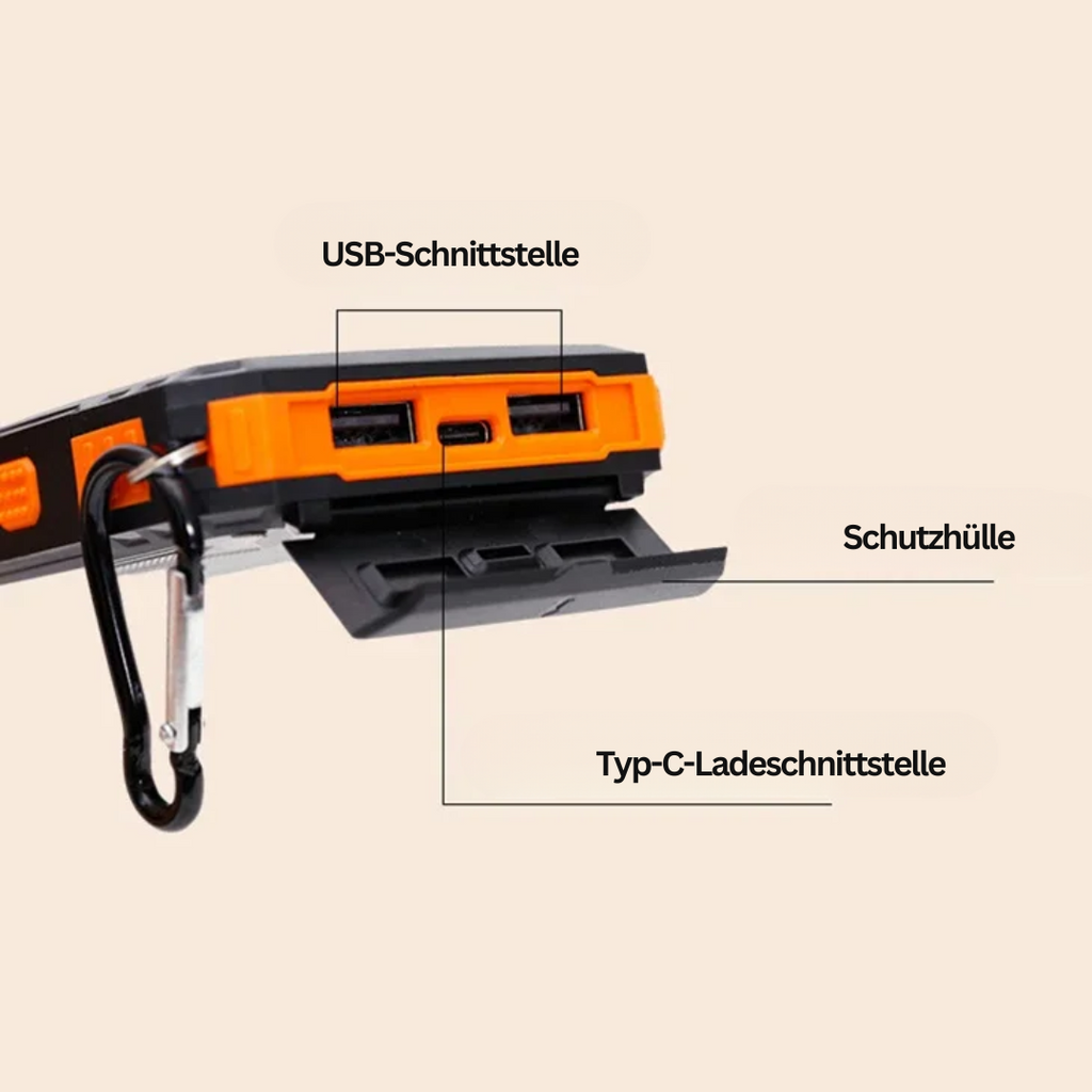Solcelledrevet Powerbank med lommelygte – SolarCharge Pro