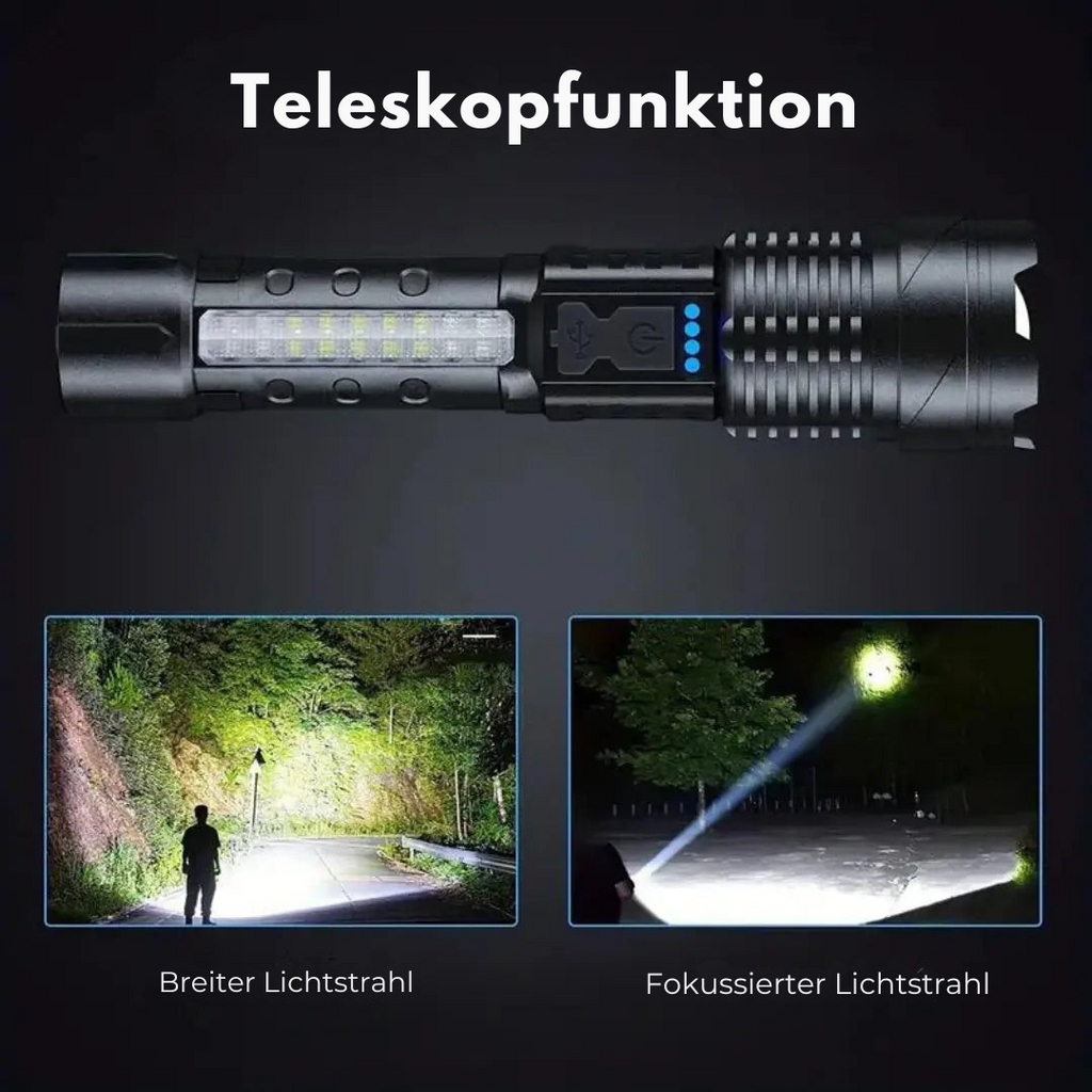 OutdoorHaven Militær-Lommelygte - 5000 Lumen, op til 1000m rækkevidde (dont put online)