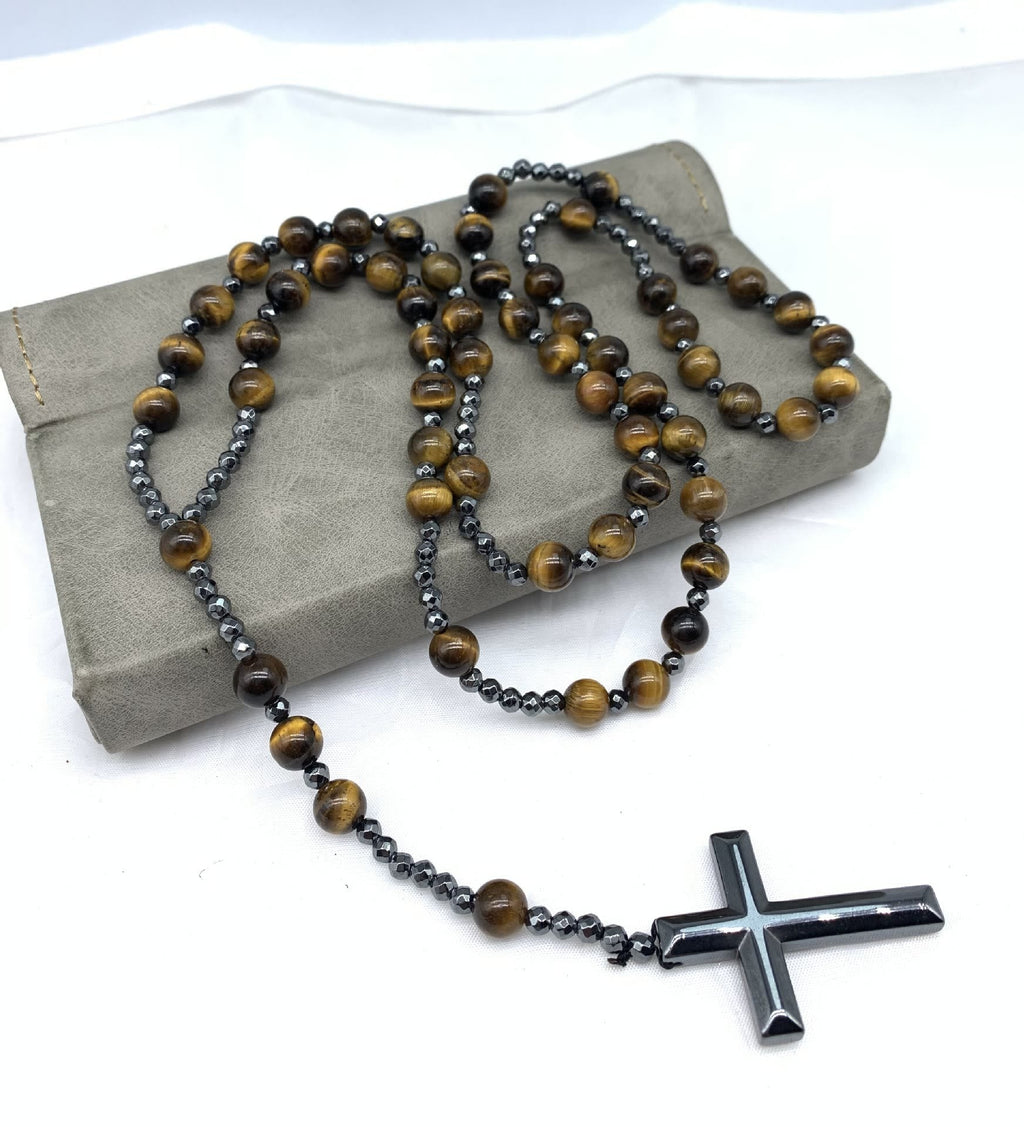 AstraVea Herre Rosary Halskæde Med Tigerøje Perler Og Lapis Lazuli